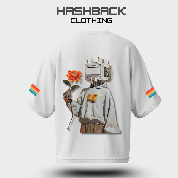 Hashback Retro Vintage Drop Shoulder Tee (WHITE)