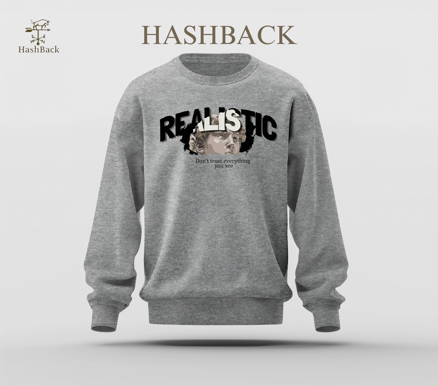 Printed Sweatshirt Drop Shoulder - Realistic - Grey