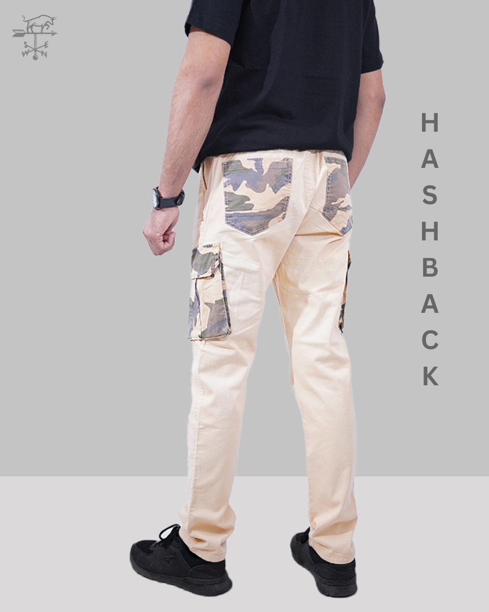Camo Contrast Cargo Trousers- Beige | Regular Fit