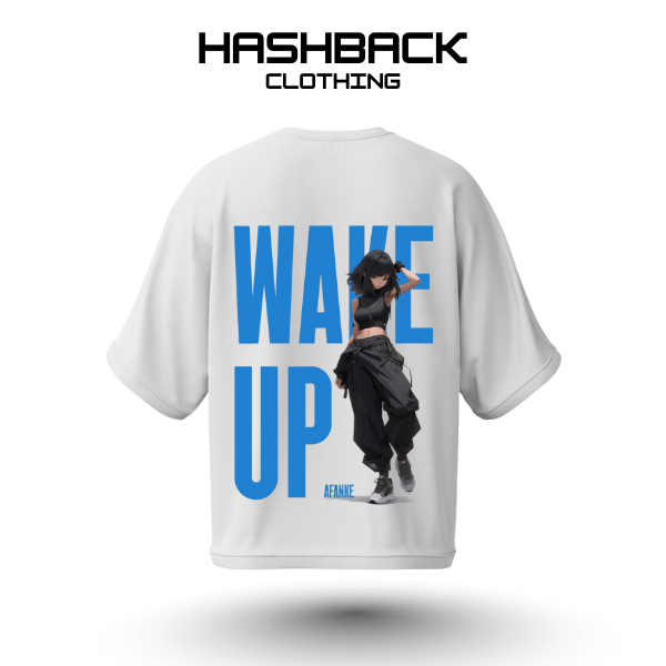Hashback Dropshoulder Unisex Wake up T-shirt WHITE