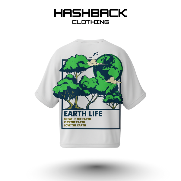 Hashback Drop shoulder Unisex Earth Life T-shirt White