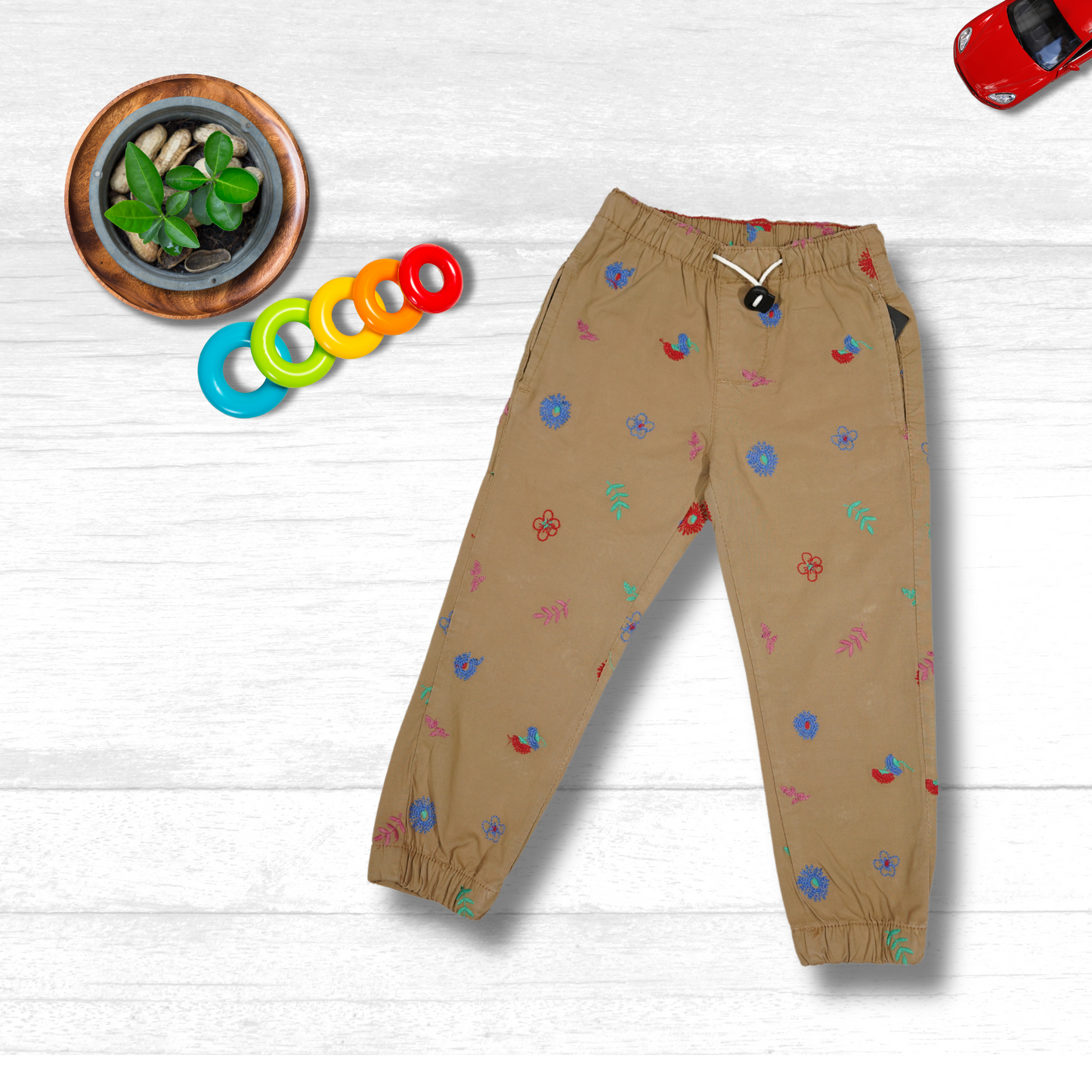 Kids Cotton Embraided Joggers