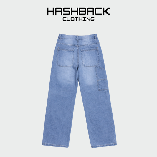 Boys Wide Leg Denim Pants - Light Blue