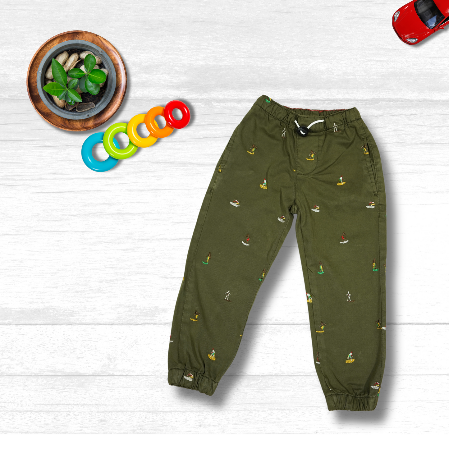 Kids Cotton Embraided Joggers