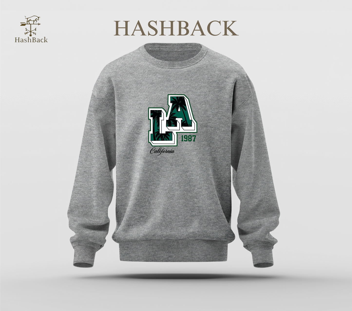 Printed Sweatshirt Drop Shoulder - LA - Grey