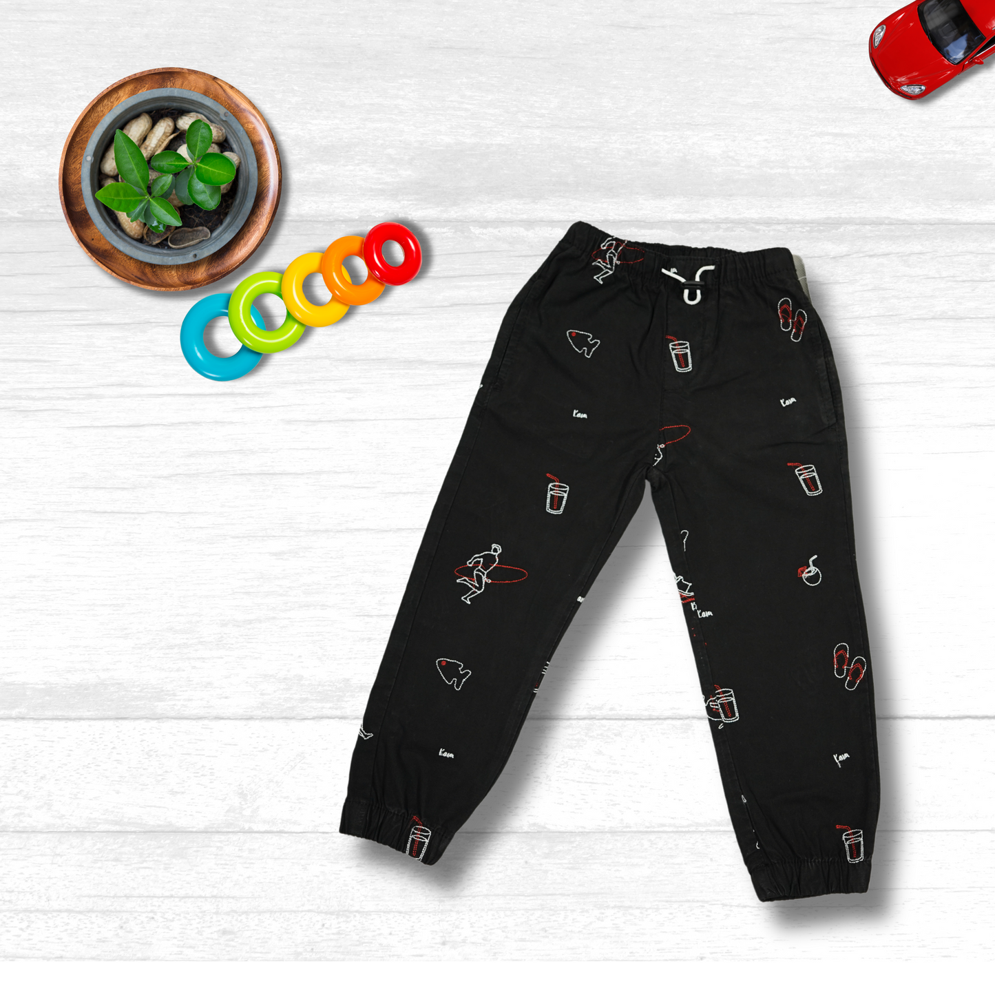Kids Cotton Embraided Joggers