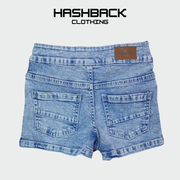 Girls Blue Denim Shorts - Mid Waist Mini Length