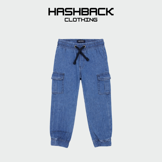 Kids Cargo Joggers - Soft Washed Denim | Unisex Cotton Trouser