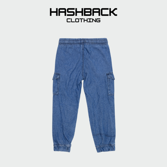 Kids Cargo Joggers - Soft Washed Denim | Unisex Cotton Trouser