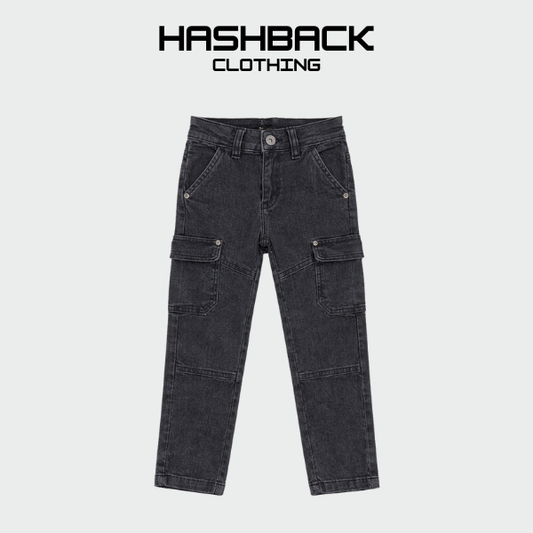 Kids Cargo Pants - Washed Denim Pant | Unisex Streetwear (2-10 Yrs)