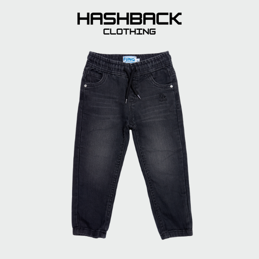 Kids Soft Washed Denim Trousers - Unisex Elasticated Jogger Pants
