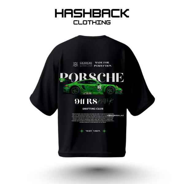 Hashback Drop Shoulder Unisex Porsche T-shirt BLACK