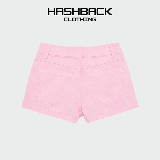 Girls Pink Denim Mini Shorts