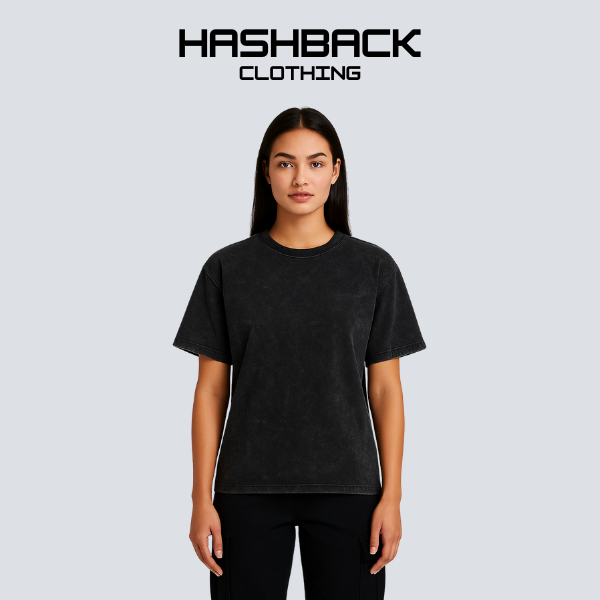 HASHBACK DROP SHOULDER ACID WASH TSHIRT-COAL OXIDE