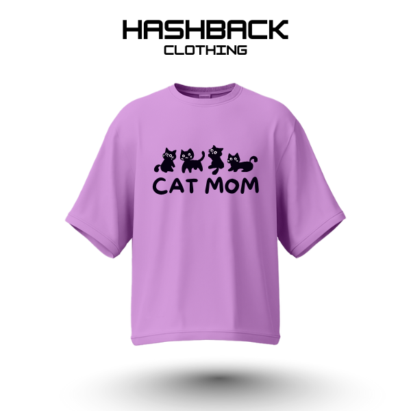 Hashback Drop shoulder Unisex Cat Mom T-shirt Lilac