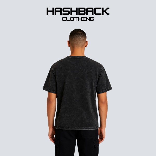 HASHBACK DROP SHOULDER ACID WASH TSHIRT-COAL OXIDE