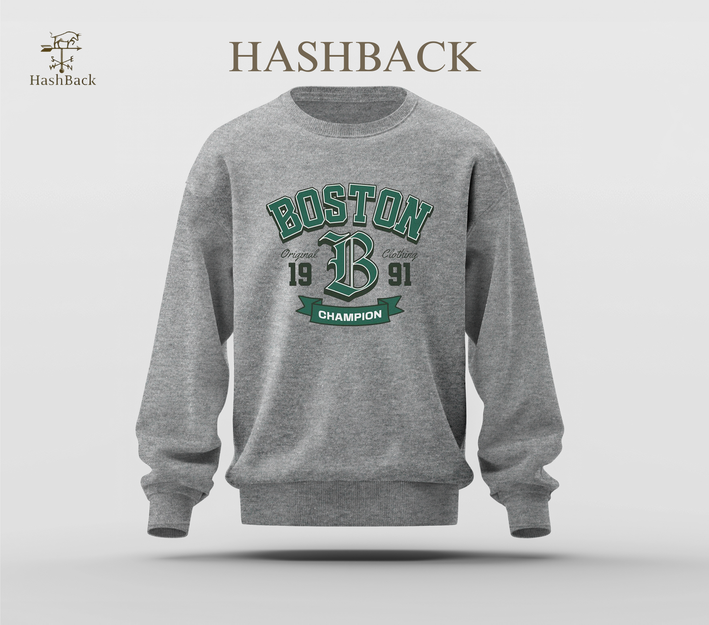 Printed Sweatshirt Drop Shoulder - Boston - Grey