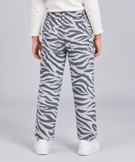 Girls Grey Zebra Print Wide Leg Jeans - Back View