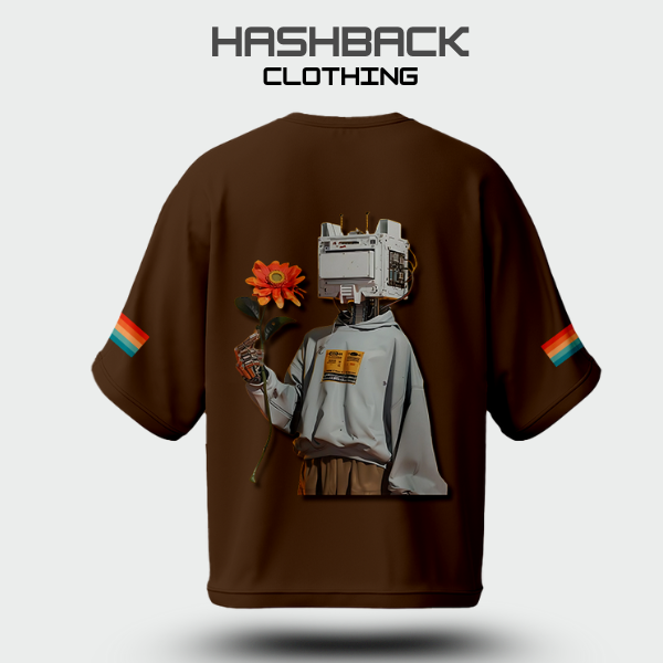 Hashback Retro Vintage Drop Shoulder Tee (BROWN)