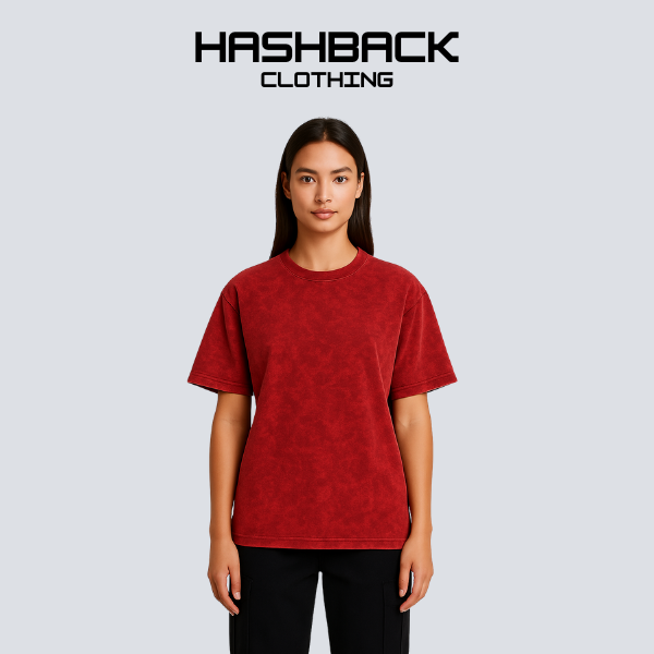 HASHBACK DROP SHOULDER ACID WASH TSHIRT-BRICK OXIDE
