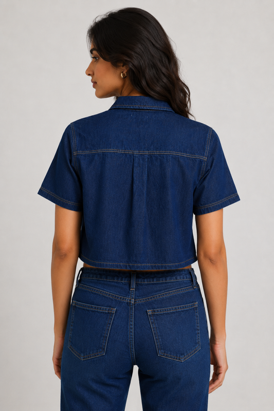 Women's Cropped Denim Shirt – Flat lay back