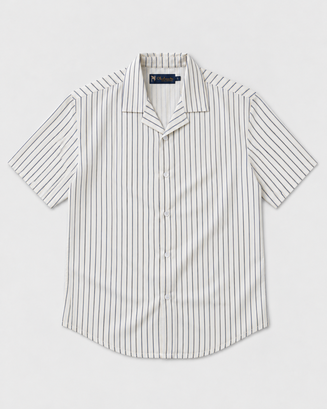 Men’s Cream Pinstripe Cotton Cuban Collar Shirt