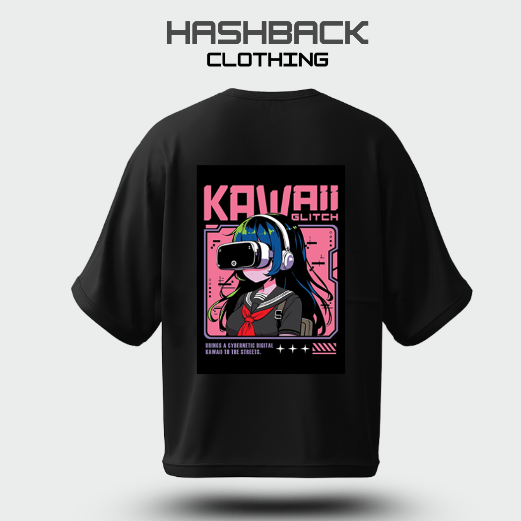 Hashback Aesthetic Graphic Drop Shoulder T-Shirt – Black | Oversized Streetwear Tee for Men & Women
