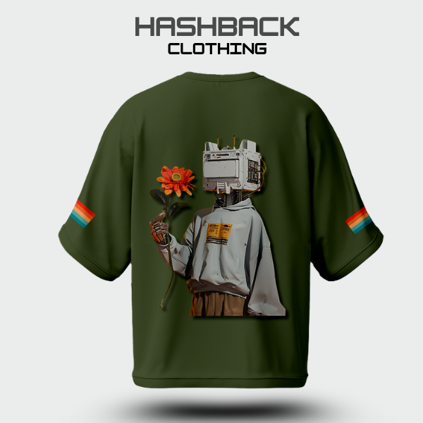 Hashback Retro Vintage Drop Shoulder Tee (OLIVE GREEN)