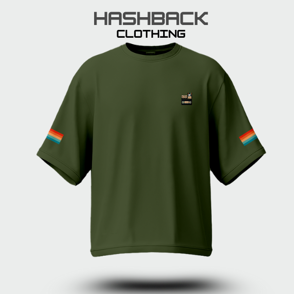 Hashback Retro Vintage Drop Shoulder Tee (OLIVE GREEN)