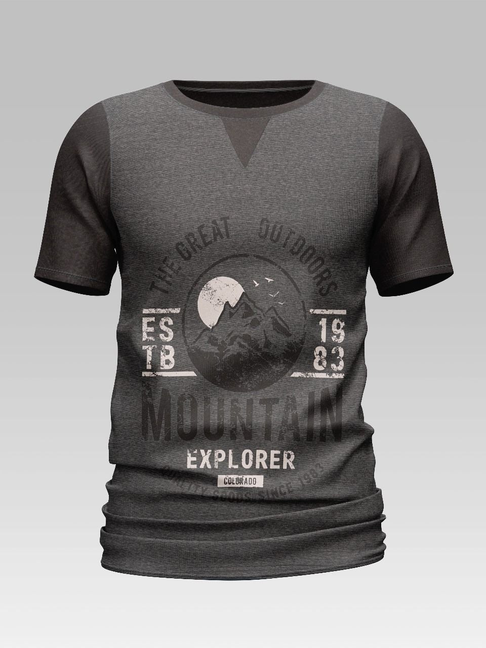 Printed Crew Neck T Shirt For Men Print Grey