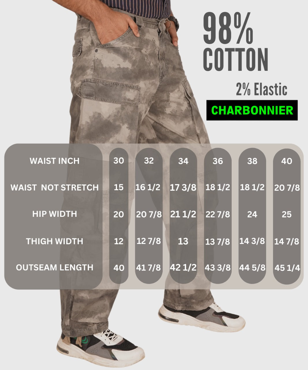 Baggy Loose Fit 12 Cargo Pockets Trousers - Beige