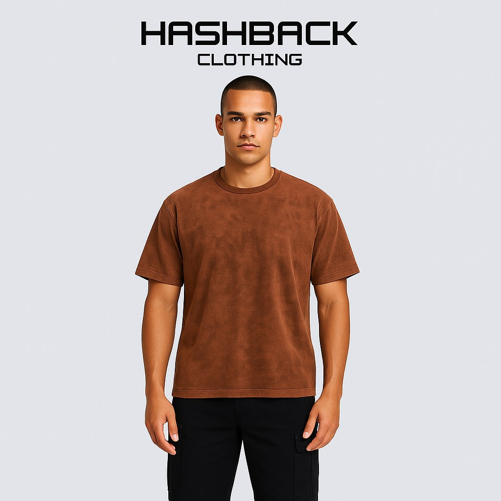 HASHBACK DROP SHOULDER ACID WASH TSHIRT-RUST OXIDE