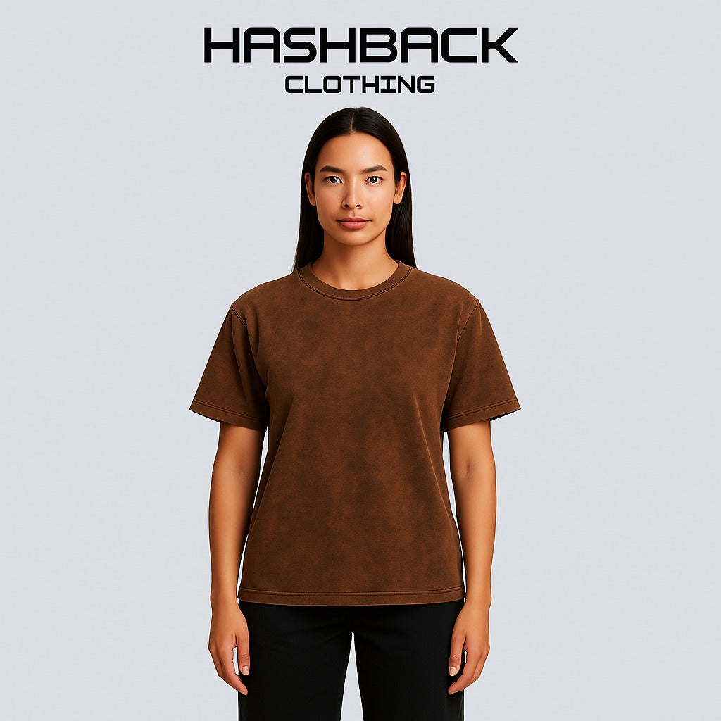 HASHBACK DROP SHOULDER ACID WASH TSHIRT-RUST OXIDE