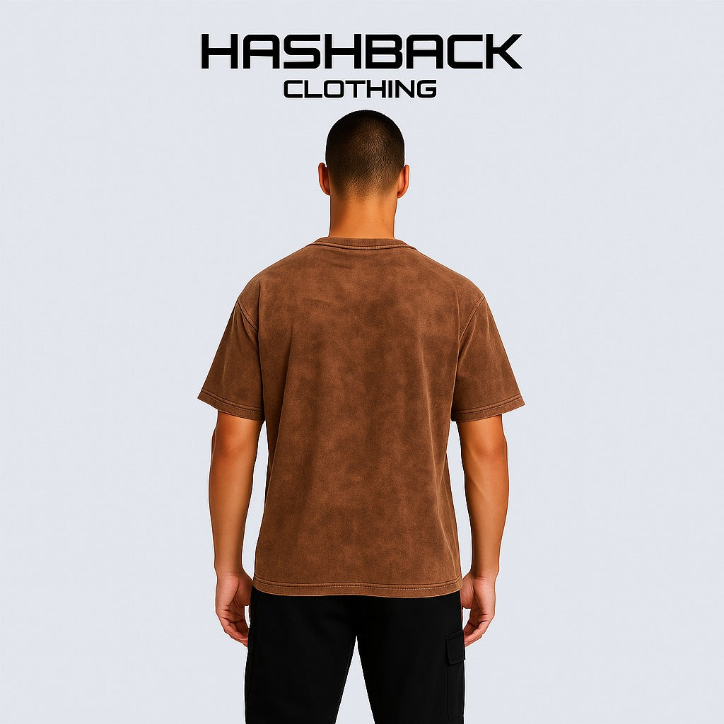 HASHBACK DROP SHOULDER ACID WASH TSHIRT-RUST OXIDE
