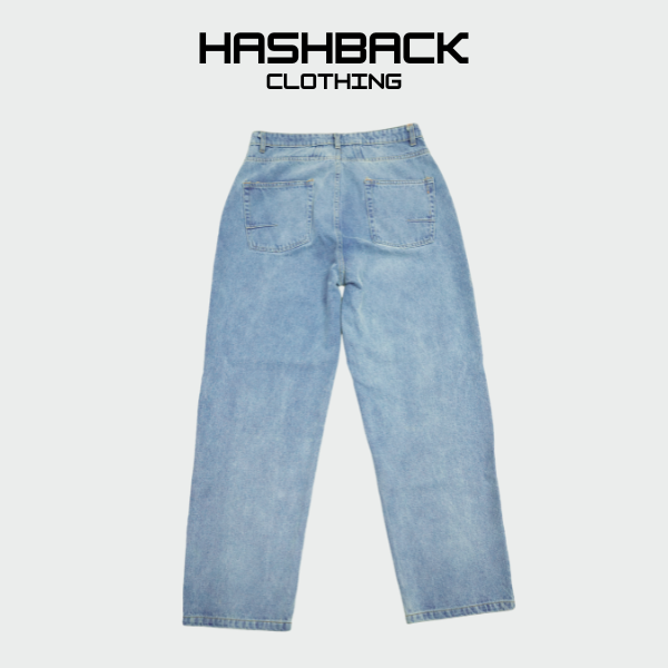 Men's Faded Mid Blue Wide Leg Jeans