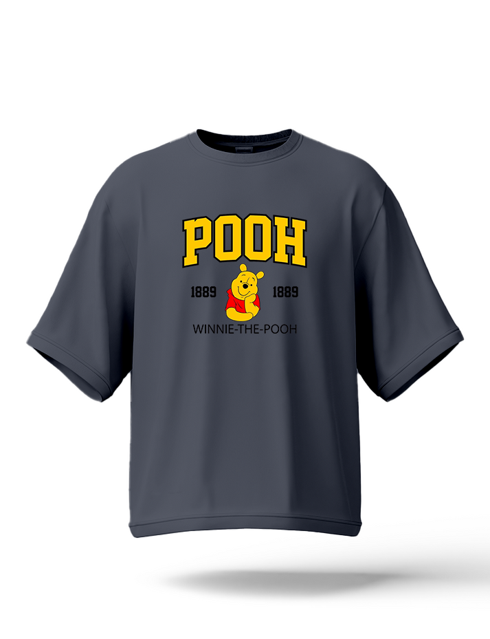 Drop Shoulder Tee POOH (CHARCOAL GREY) Oversized Streetwear Tee for Women