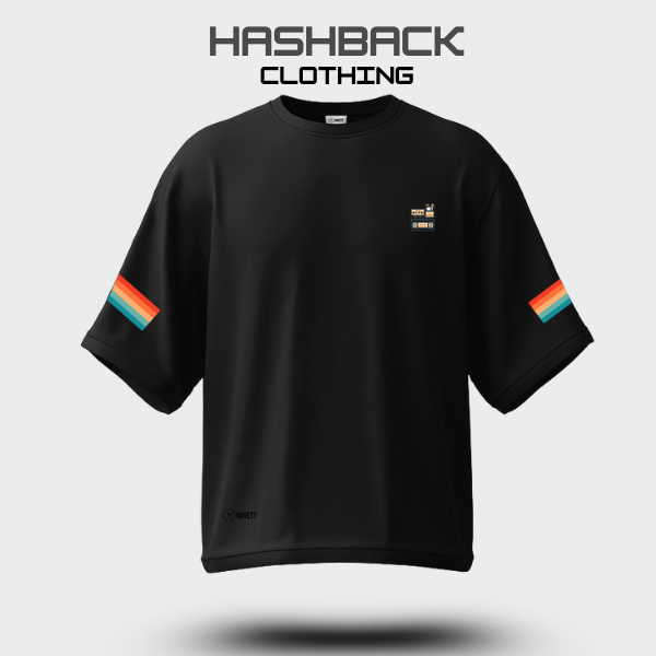 Hashback Retro Vintage Drop Shoulder Tee (BLACK)