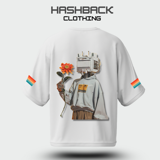 Hashback Retro Vintage Drop Shoulder Tee (WHITE)