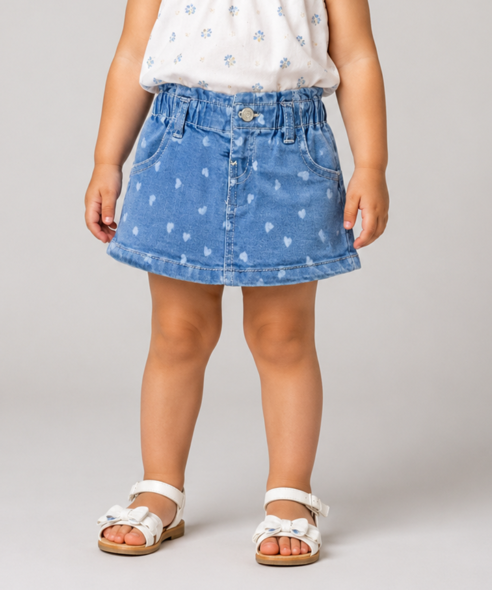 Girls Heart Printed Denim Shorts