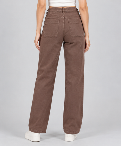 Women’s Olive Green Straight-Leg Denim Pants