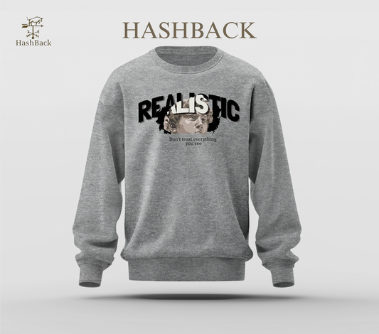 Printed Sweatshirt Drop Shoulder - Realistic - Grey