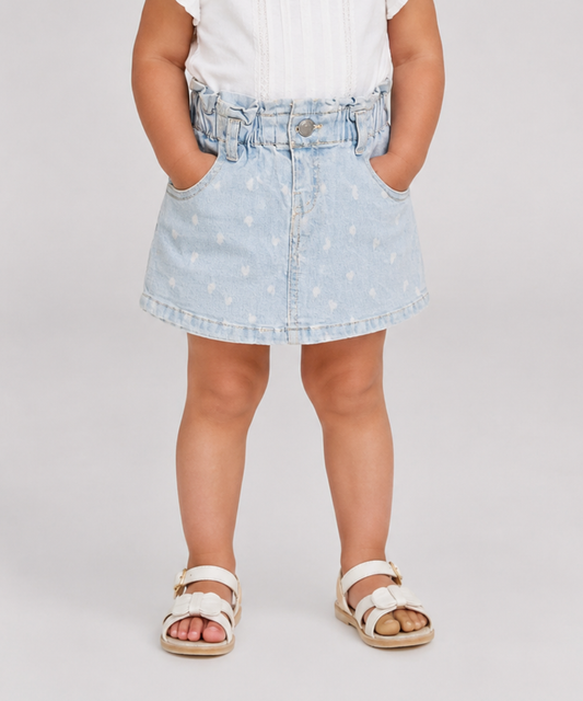 Girls Heart Printed Denim Shorts