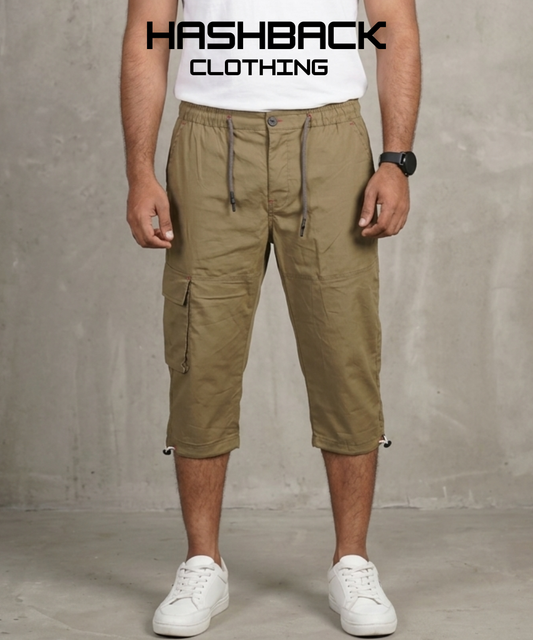 Men's Three Quarter Length Cargo Shorts with Drawstring Waist & Side Pocket – Casual Summer Wear