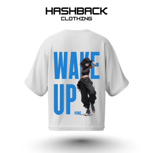 Hashback Dropshoulder Unisex Wake up T-shirt WHITE