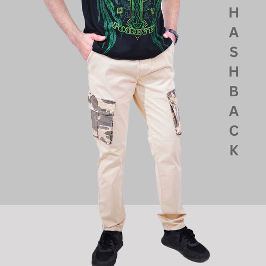 Camo Contrast Cargo Trousers- Beige | Regular Fit