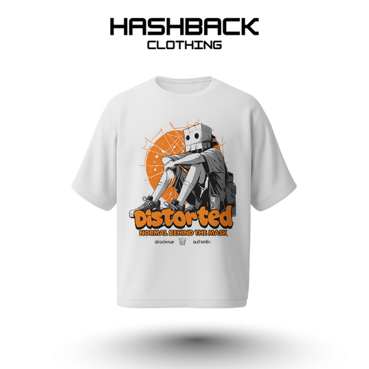 Hashback Drop shoulder Unisex Distorted T-shirt White