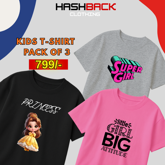 Pack of 3 Girls Printed T-Shirts