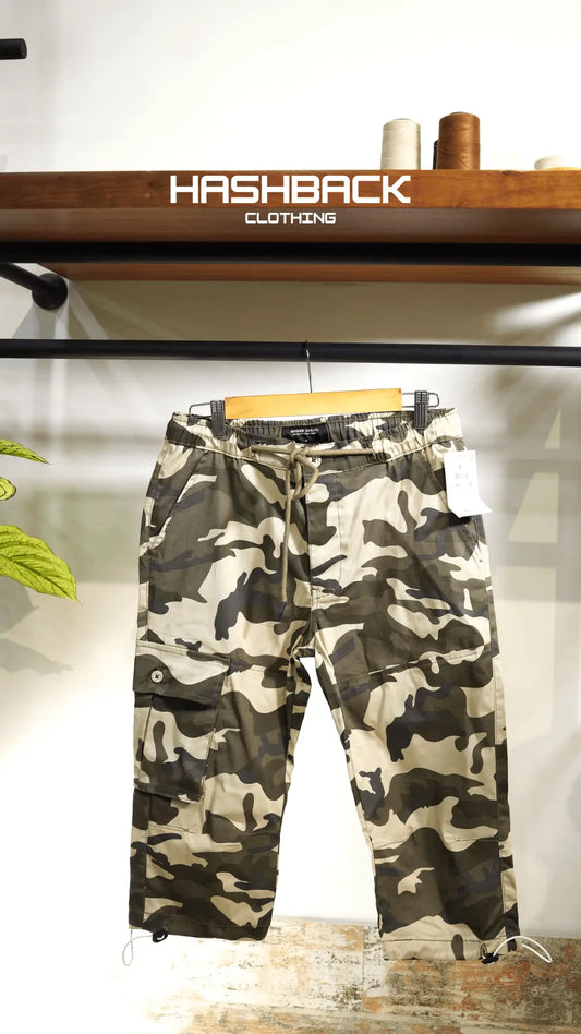 Men's Camo 4 Quarter Length Cargo Shorts with Drawstring Waist & Side Pocket – Casual Summer Wear