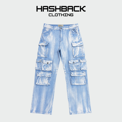 Women's Multi Pocket Baggy Cargo Pants - Acid Washed Cotton