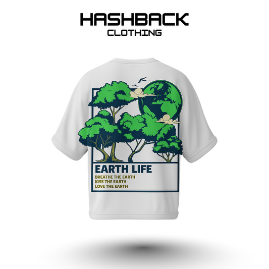 Hashback Drop shoulder Unisex Earth Life T-shirt White